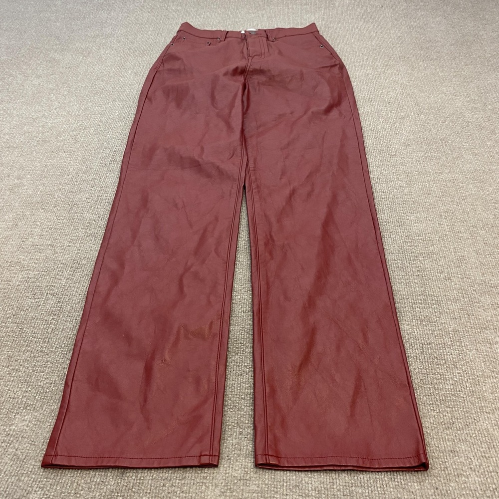 Pistola Dress Pants Womens 25 Red Faux Leather Wide Leg Twill Dressy Casual